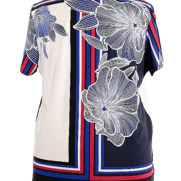 Nygard Women's Floral Shirt 2XL Blue & White Soft Stretch V Neck Pullover Boho - Picture 2 of 12